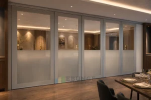 Bordes de comedor de restaurante en gris plata para interiores de paredes de vidrio móviles