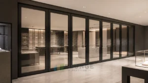 Selección de muros para showroom de lujo de venta minorista para la adquisición de muros de vidrio móviles