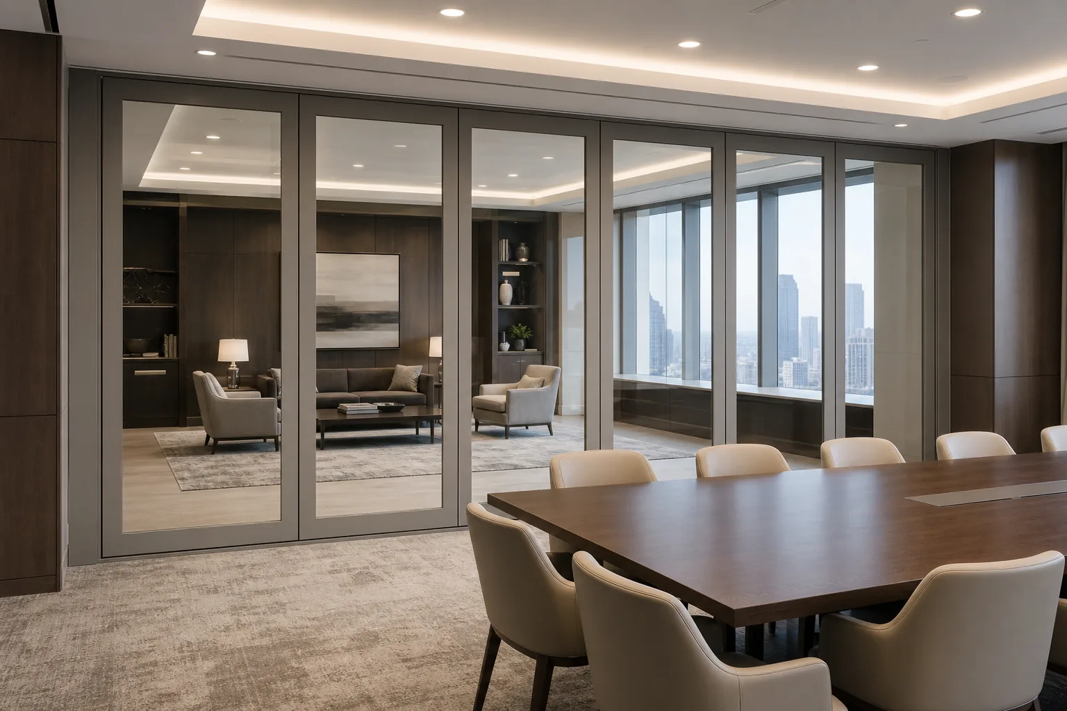How Top-Hung Movable Glass Walls Seal Without a Floor Track — commercial application detail explanatory EBUNGE movable glass wall concept